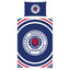 Rangers FC Pulse Single Duvet Set LKT Sport Striking pulse design reversible duvet cover with a large club crest in the centrePillowcase features a large Rangers club crestMulti crest design on the reverse52% polyester 48% cotton machine washableOfficial