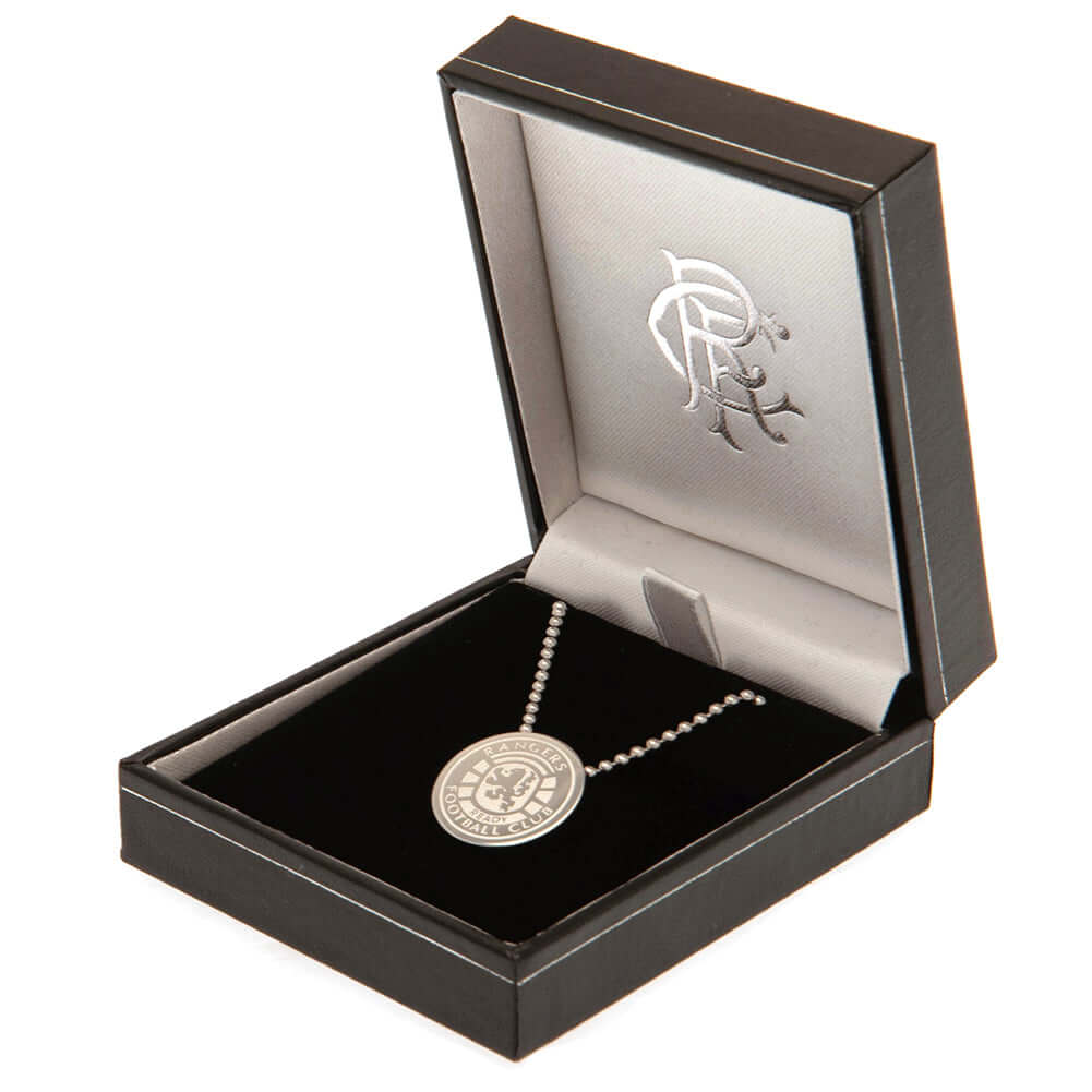Rangers FC Ready Crest Stainless Steel Pendant & Chain LKT Sport Stainless steel crest shaped pendant with ball chainChrome finish Rangers crest with engraved detailOfficial licensed productChain approx 50cm (19in)Pendant approx 20mm x 20mm Pendants