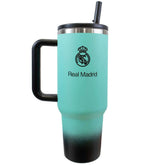 Real Madrid CF 40oz Tumbler LKT Sport Mint green 40oz thermal tumbler, ideal for Real Madrid fans of all agesKeep your drinks hot or cold for hours with double-walled insulationIncludes a soft grip handle for extra comfortWith a sturdy closable drinking s