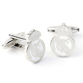 Real Madrid CF Silver Plated Formed Cufflinks LKT Sport Silver plated crest shaped cufflinks in a chrome finishFeaturing a highly detailed formed Real Madrid crestOn a bullet back fixingOfficial licensed productApprox 20mm x 12mm Cufflinks