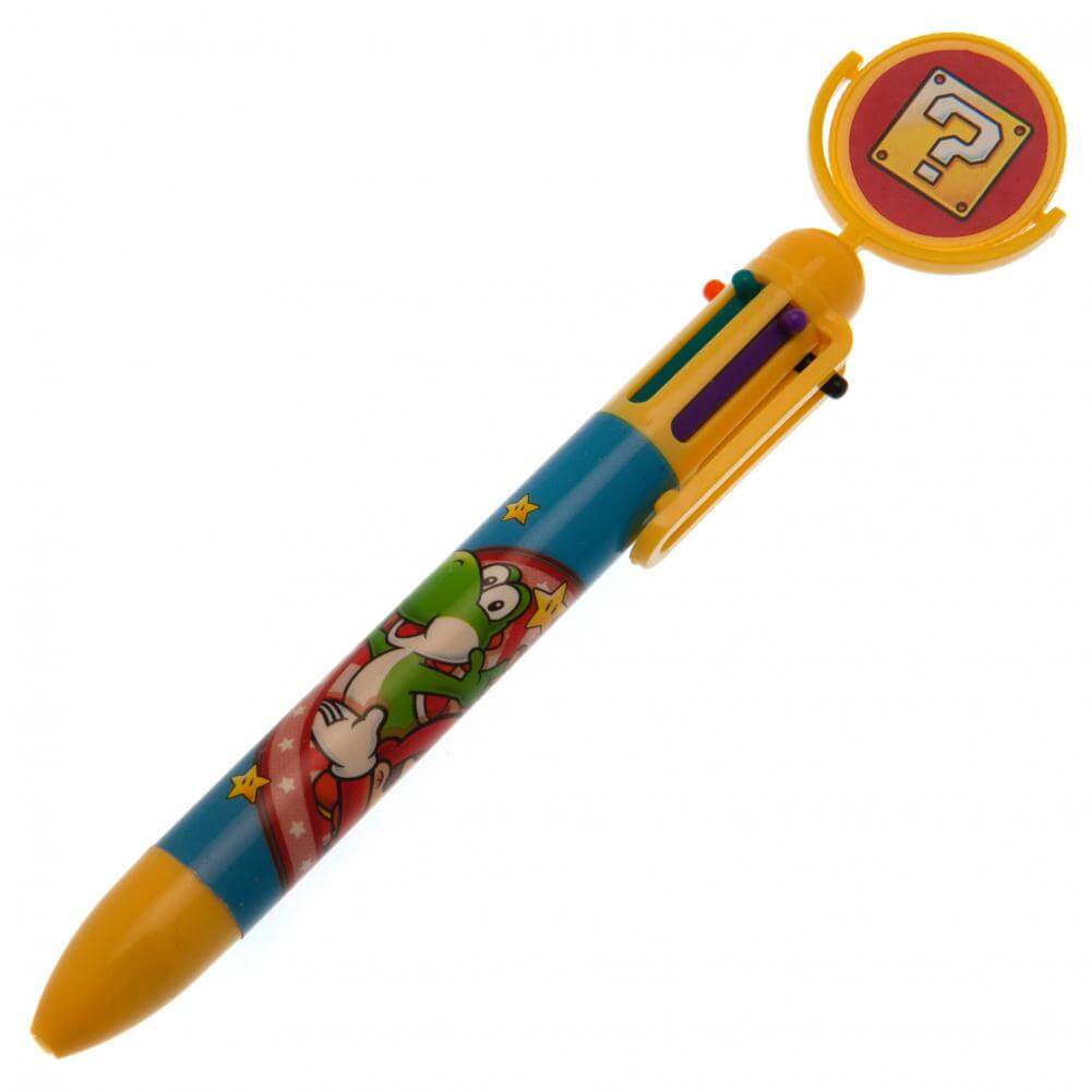 Super Mario Multi Coloured Pen LKT Sport Fun 6 colour pen with a spinning topperChoose between purple, green, black, blue, red, or orange inkOfficial licensed productApprox 14cm Ballpoint Pens