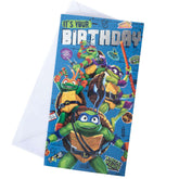 Teenage Mutant Ninja Turtles Birthday Card LKT Sport Colourful gloss finish birthday cardFeaturing Leonardo, Raphael, Donatello and MichelangeloMessage inside reads 'Cowabunga! Have A Turtley Awesome Time'With a plain white envelopeOfficial licensed produ
