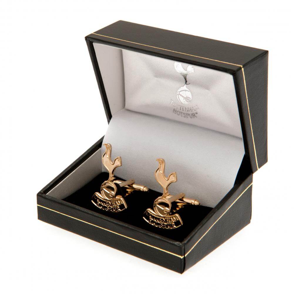 Tottenham Hotspur FC Gold Plated Cufflinks LKT Sport Gold Plated crest shaped cufflinksFeaturing a highly detailed formed Spurs crestOn a bullet back fixingOfficial licensed productApprox 28mm x 18mm Cufflinks