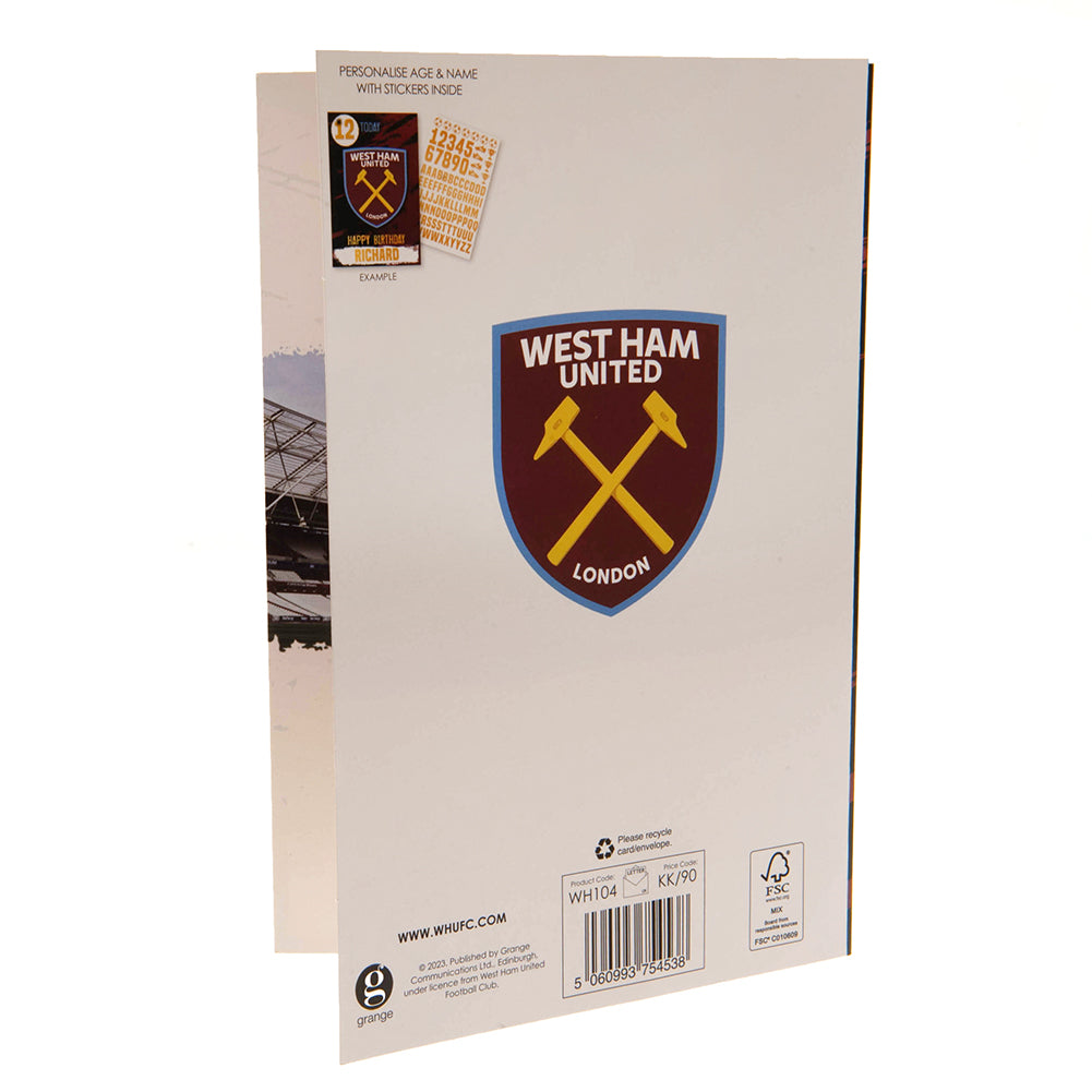 West Ham United FC Birthday Card With Stickers LKT Sport Football>Premier League>West Ham United FC Greeting Cards