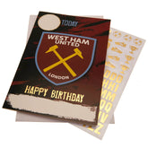 West Ham United FC Birthday Card With Stickers LKT Sport Vibrant claret and blue gloss finish birthday cardFeaturing a space on the front to personalise with name and ageIncludes gold stickers to compliment the design of the cardMessage inside reads 'Have