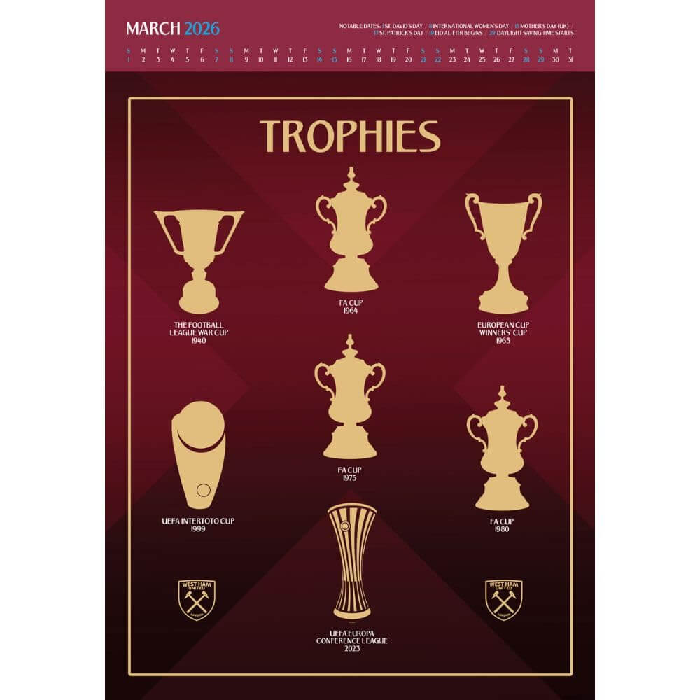 West Ham United FC Deluxe Calendar 2026 LKT Sport Football>Premier League>West Ham United FC Wall Calendars