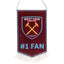 West Ham United FC No.1 Fan Mini Pennant LKT Sport Satin look irons #1 fan design pennantFeaturing the Irons logo on a claret backgroundFinished with white tassels and hanging stringIdeal for your car or windowOfficial licensed productApprox 16cm x 10cm F