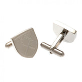 West Ham United FC Stainless Steel Formed Cufflinks LKT Sport Stainless steel crest shaped cufflinks in a chrome finish Featuring a highly detailed formed Hammers crest On a bullet back fixing Official licensed product Approx 20mm x 18mm Presented in a gi