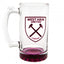 West Ham United FC Stein Glass Tankard LKT Sport Glass stein tankard Featuring a claret base and West Ham United club crest Official licensed product Approx 425ml (15oz) Approx 15cm tall, 7cm in diameter In a printed card box Beer Glasses