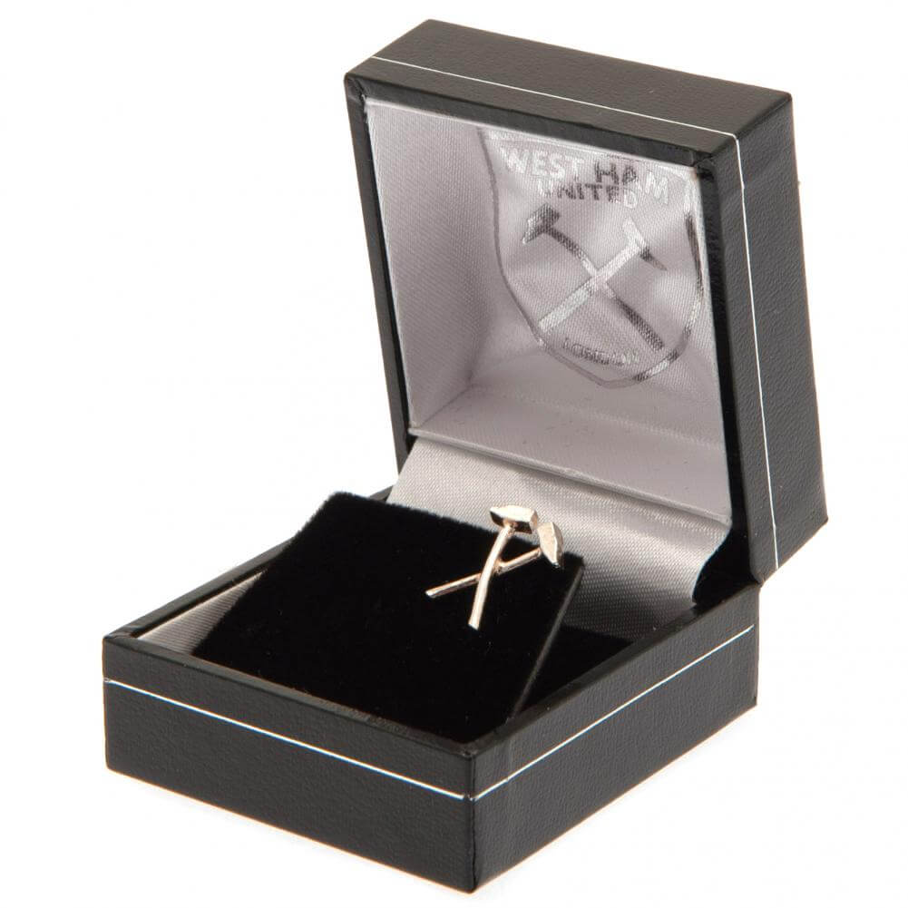 West Ham United FC Sterling Silver Stud Earring LKT Sport Highly detailed sterling silver shaped earringFeaturing the West Ham hammers on an earring studWith a butterfly back fixingOfficial licensed productApprox 12mm x 10mm Earrings