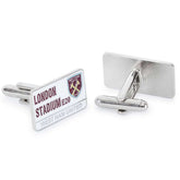 West Ham United FC Street Sign Cufflinks LKT Sport Silver plated rectangular cufflinks in a chrome finishFeaturing a highly detailed street sign designOn a bullet back fixingOfficial licensed productApprox 25mm x 13mm Cufflinks