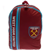 West Ham United FC Stripe Backpack LKT Sport Stripe design backpack featuring West Ham text and full colour club crest Adjustable shoulder straps padded for comfort and a handy carry strap Main compartment has a large double zipped opening for easy access
