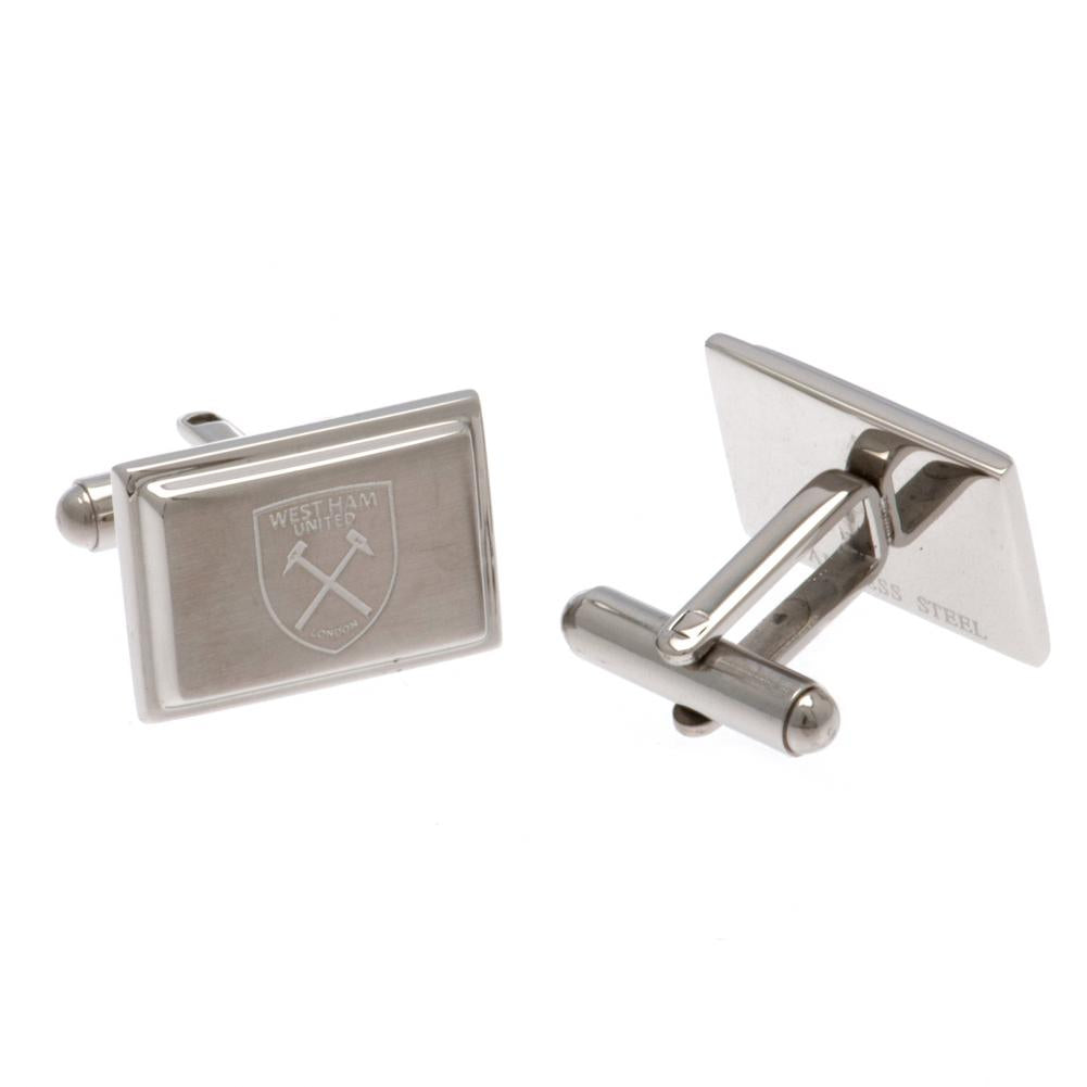 West Ham United FC Tie Slide & Cufflink Set LKT Sport Stylish and discreet design tie slide with executive cufflinks Stainless steel pin featuring the Hammers crest with a crocodile clip back Stainless steel satin finish cufflinks featuring an engraved Ha