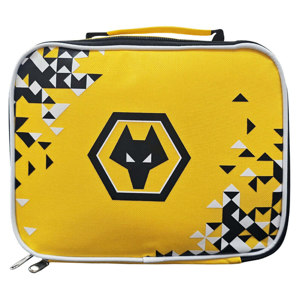 Wolverhampton Wanderers FC Particle Lunch Bag LKT Sport Particle design lunch bag featuring a full colour club crestDouble zipped opening for easy accessWith carry handle and name tagWipe clean polyesterOfficial licensed productApprox 24cm x 20cm x 8cm Lu
