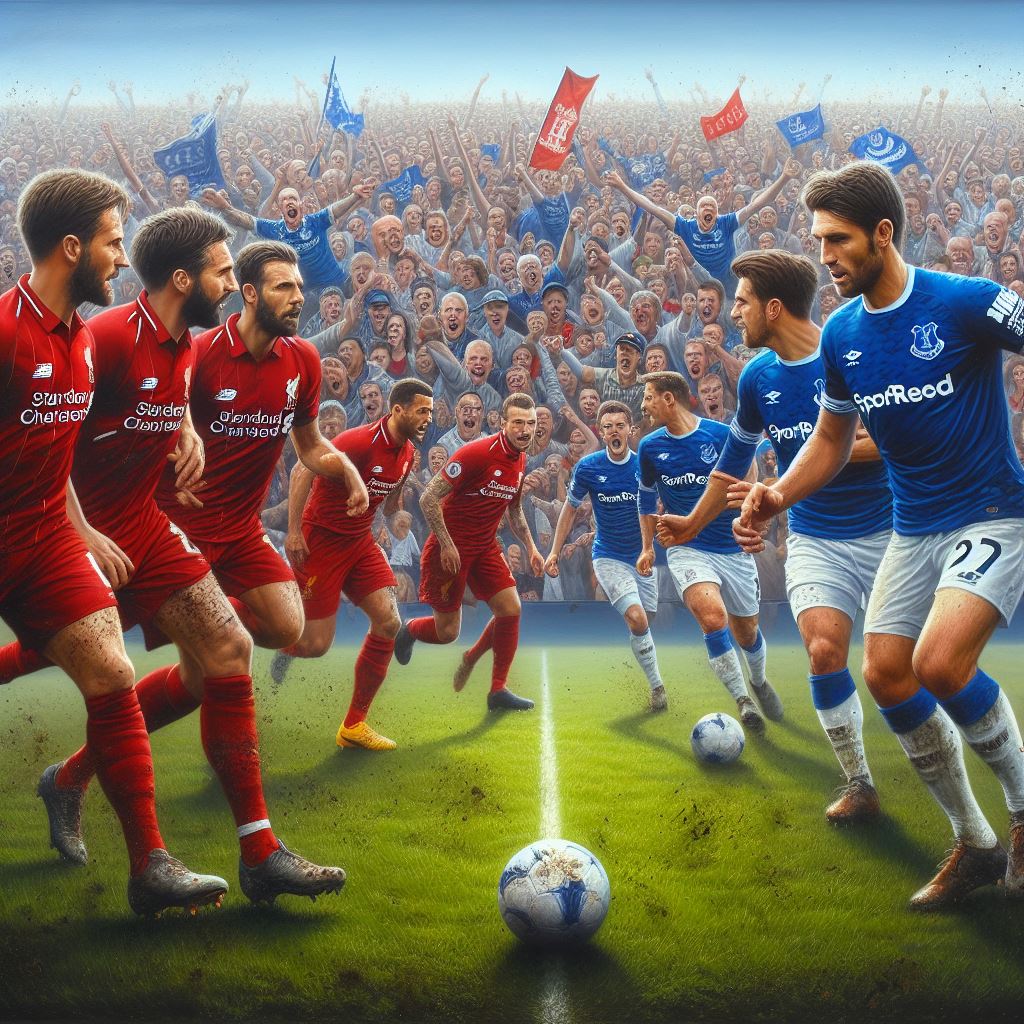 Players from Liverpool FC and Everton FC face off in the Merseyside Derby, showcasing its significance in football rivalry.