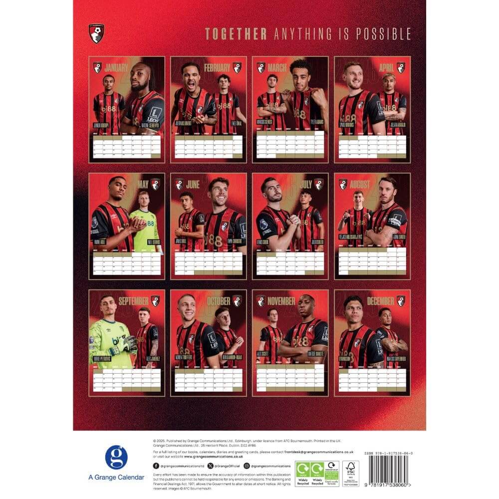 AFC Bournemouth A3 Calendar 2026 LKT Sport Football>Premier League>AFC Bournemouth Wall Calendars