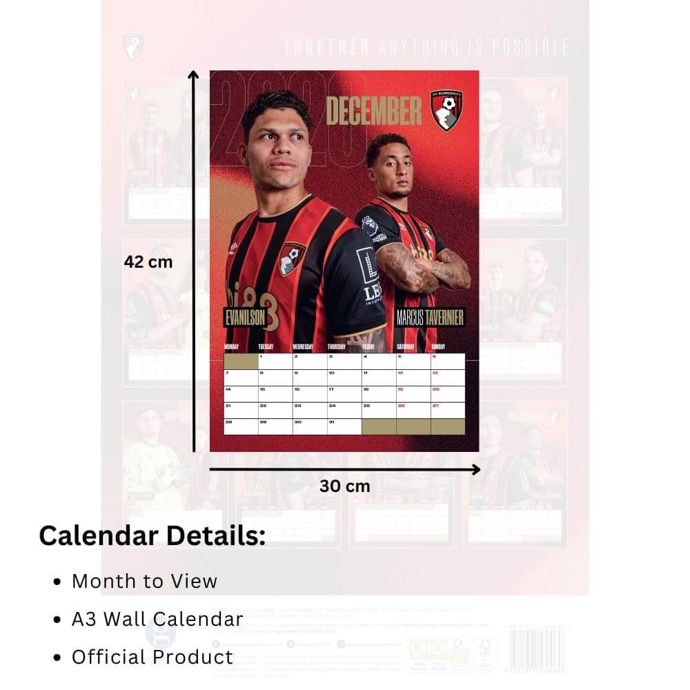 AFC Bournemouth A3 Calendar 2026 LKT Sport Football>Premier League>AFC Bournemouth Wall Calendars