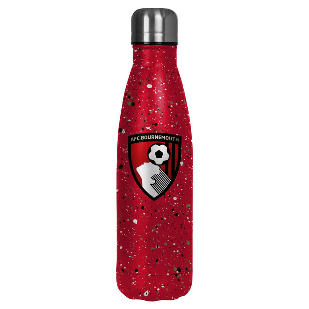 AFC Bournemouth Paint Splatter Thermal Flask LKT Sport Stainless steel thermal vacuum flaskMaintains the temperature of your drink for up to 24hrsWith a screw top lidRed bottle with a paint splatter design featuring the club crestOfficial licensed product Imagen principal del producto