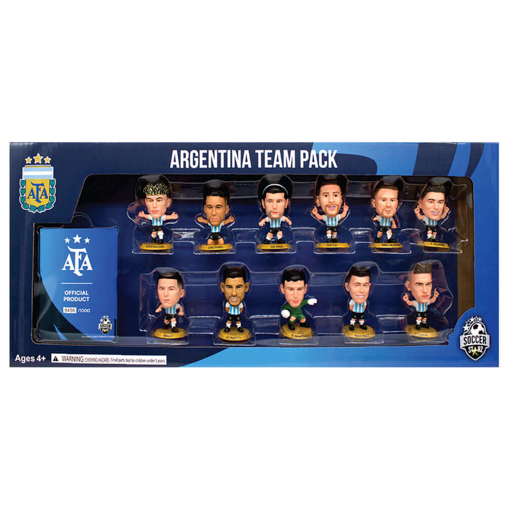 Argentina SoccerStarz 11 Player Team Pack LKT Sport Collectors team pack featuring the following players in a classic Argentina home kitGarnacho, Lautaro, De Paul, Messi, Mac Allister, Alvarez, EnzoRomero, Emiliano Martinez, Lisandro Martinez and Dybalaea Imagen principal del producto