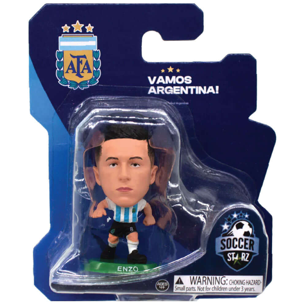 Argentina SoccerStarz Enzo LKT Sport Enzo Fernandez Soccerstarz collectable figureFeatures classic Argentina home kitStands 5cm tall on a green baseOfficial licensed productApprox 5cm x 2.5cm x 2.5cm Action Figures
