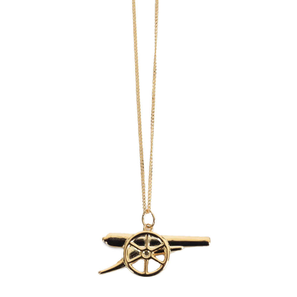Arsenal FC 18ct Gold Plated on Silver Cannon Pendant & Chain LKT Sport 18ct Gold Plated on Sterling Silver pendant and necklaceFeaturing the Arsenal cannon pendant on the chain necklaceWith a lobster claspOfficial licensed productChain approx 49cm (19in)P