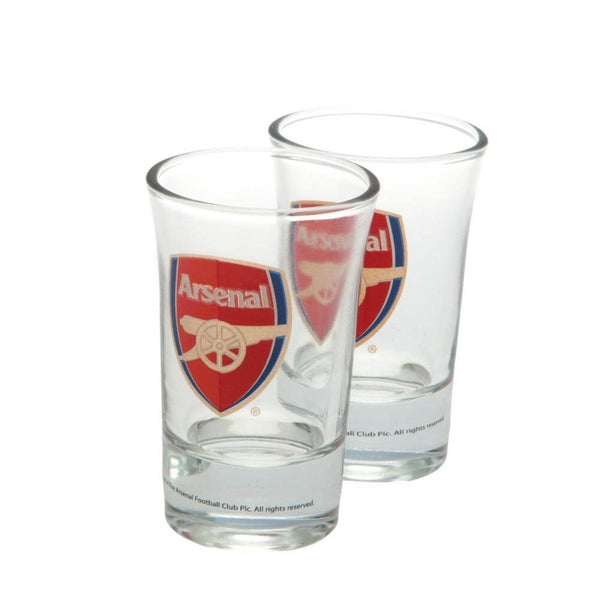 Arsenal FC 2pk Shot Glass Set LKT Sport Set of 2 shot glassesFeaturing full colour Arsenal FC club crestOfficial licensed productApprox 50ml (2oz)Approx 7cm tall, 4cm in diameter Shot Glasses