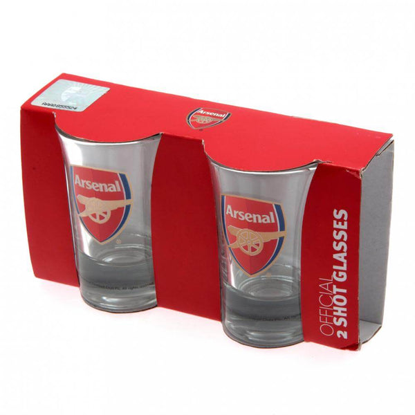 Arsenal FC 2pk Shot Glass Set LKT Sport Set of 2 shot glassesFeaturing full colour Arsenal FC club crestOfficial licensed productApprox 50ml (2oz)Approx 7cm tall, 4cm in diameter Shot Glasses