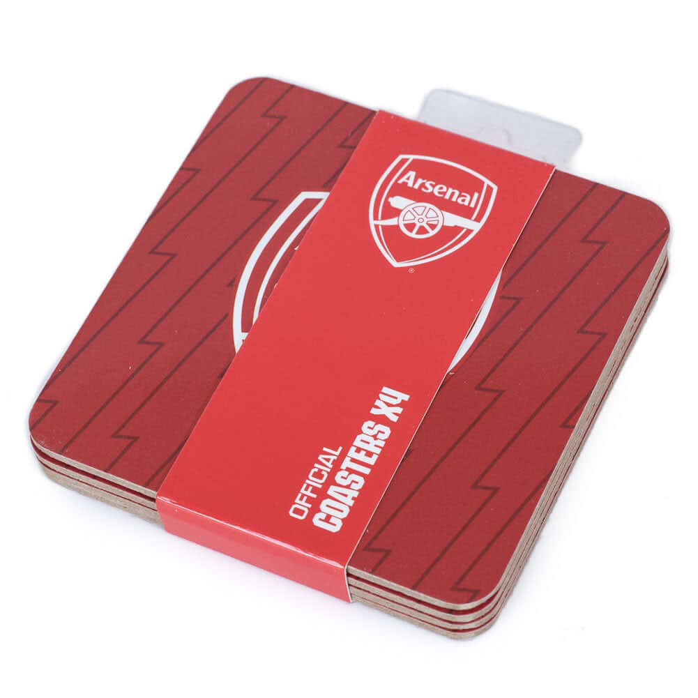 Arsenal FC 4pk Cork Coaster LKT Sport Pack of 4 cork coasters with a high quality printFeaturing a red background with a white Arsenal crest in the middle of each coasterOfficial licensed productApprox 10cm in diameter Coasters