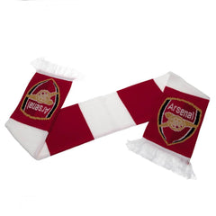 Arsenal FC Bar Scarf LKT Sport Red and white bar stripe design jacquard knit scarf with white fringeBoth sides feature a large Arsenal club crest at each endOfficial licensed productApprox 132cm x 19cm Scarves
