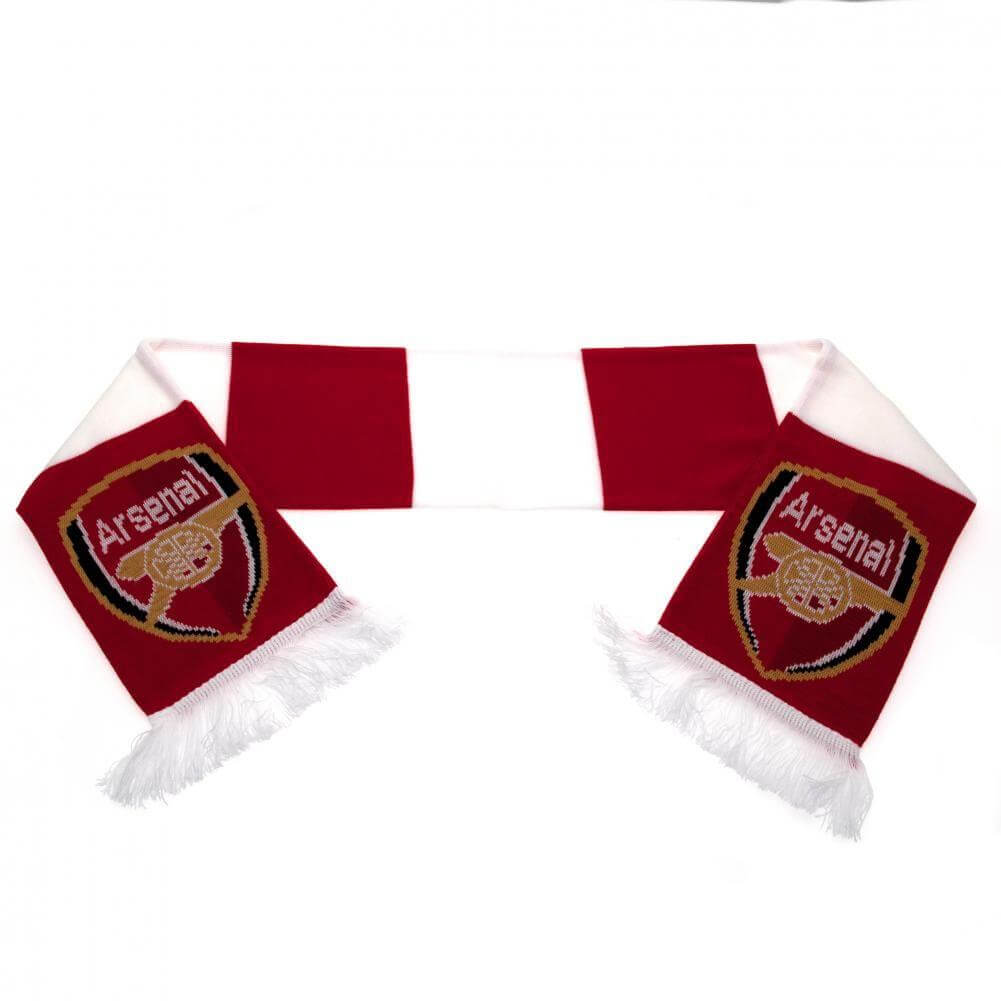Arsenal FC Bar Scarf LKT Sport Red and white bar stripe design jacquard knit scarf with white fringeBoth sides feature a large Arsenal club crest at each endOfficial licensed productApprox 132cm x 19cm Scarves