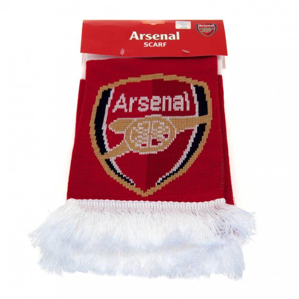 Arsenal FC Bar Scarf LKT Sport Red and white bar stripe design jacquard knit scarf with white fringeBoth sides feature a large Arsenal club crest at each endOfficial licensed productApprox 132cm x 19cm Scarves