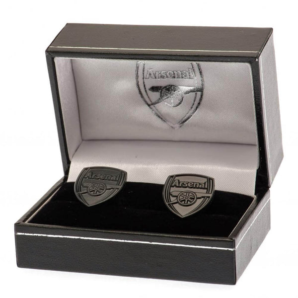 Arsenal FC Black IP Cufflinks LKT Sport Stainless steel crest shaped cufflinks coated in a black Ion PlatingFeaturing a highly detailed formed Arsenal crestOn a bullet back fixingOfficial licensed productApprox 20mm x 16mm Cufflinks