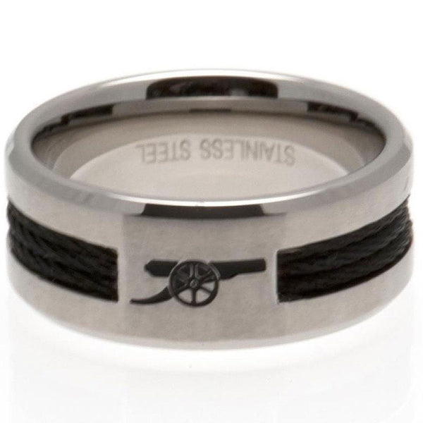 Arsenal FC Black Inlay Ring Large LKT Sport Stainless steel ring featuring a black rope insertBrushed satin finish and engraved with the Arsenal cannonOfficial licensed productInternal diameter approx 21mmRing size X Rings