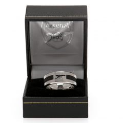 Arsenal FC Black Inlay Ring Large LKT Sport Stainless steel ring featuring a black rope insertBrushed satin finish and engraved with the Arsenal cannonOfficial licensed productInternal diameter approx 21mmRing size X Rings