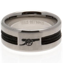 Arsenal FC Black Inlay Ring Large LKT Sport Stainless steel ring featuring a black rope insertBrushed satin finish and engraved with the Arsenal cannonOfficial licensed productInternal diameter approx 21mmRing size X Rings