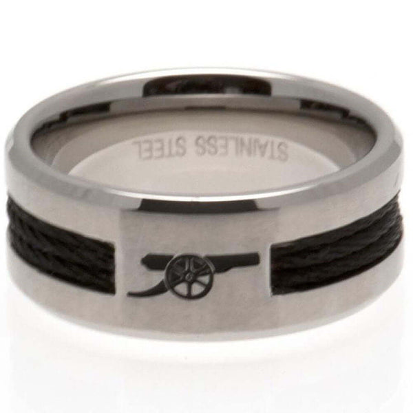 Arsenal FC Black Inlay Ring Medium LKT Sport Stainless steel ring featuring a black rope insertBrushed satin finish and engraved with the Arsenal cannonOfficial licensed productInternal diameter approx 20mmRing size U Rings