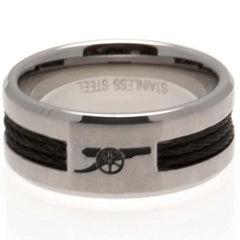 Arsenal FC Black Inlay Ring Small LKT Sport Stainless steel ring featuring a black rope insertBrushed satin finish and engraved with the Arsenal cannonOfficial licensed productInternal diameter approx 19mmRing size R Rings