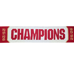 Arsenal FC Champions Scarf LKT Sport Red and white jacquard knit scarf with white fringeWith Champions 25/26Both sides feature a large Arsenal club crest at each endOfficial licensed productApprox 132cm x 19cm Scarves