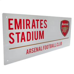 Arsenal FC Colour Crest Street Sign LKT Sport Gloss finish design stamped metal wall signEmirates Stadium road sign, the home of Arsenal FC on a white backgroundReady to hang on the wall with four small holes for fixingOfficial licensed productApprox 40cm