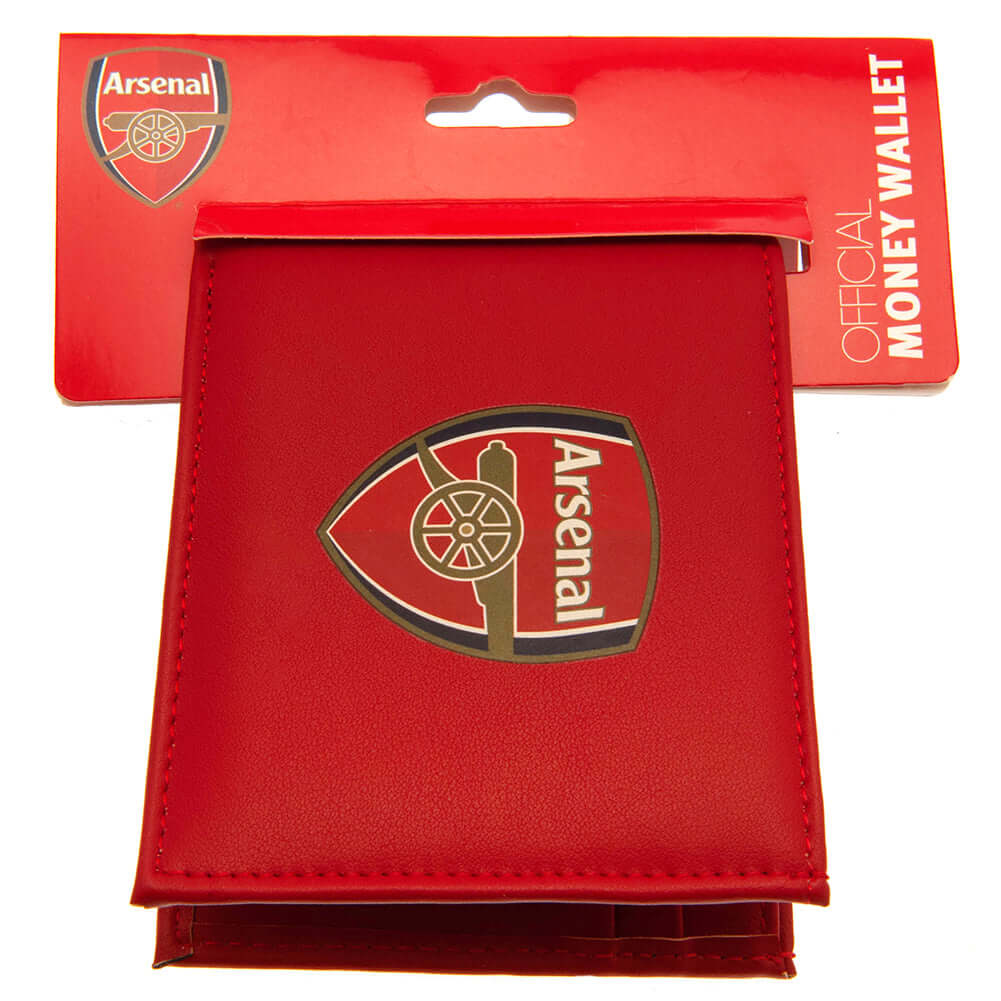 Arsenal FC Coloured PU Wallet LKT Sport Coloured PU wallet featuring a large printed club crest3 card slots, a window slot and 2 note pocketsChange pocket with secure stud fastener2 additional compartmentsOfficial licensed productApprox 11cm x 9cm Wallets