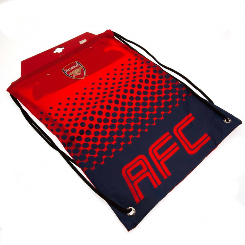Arsenal FC Fade Gym Bag LKT Sport Fade design gym bag featuring AFC text and full colour club crestDrawstring close with metal eyeletsWipe clean polyesterOfficial licensed productApprox 44cm x 33cm flat Gym Duffel Bags