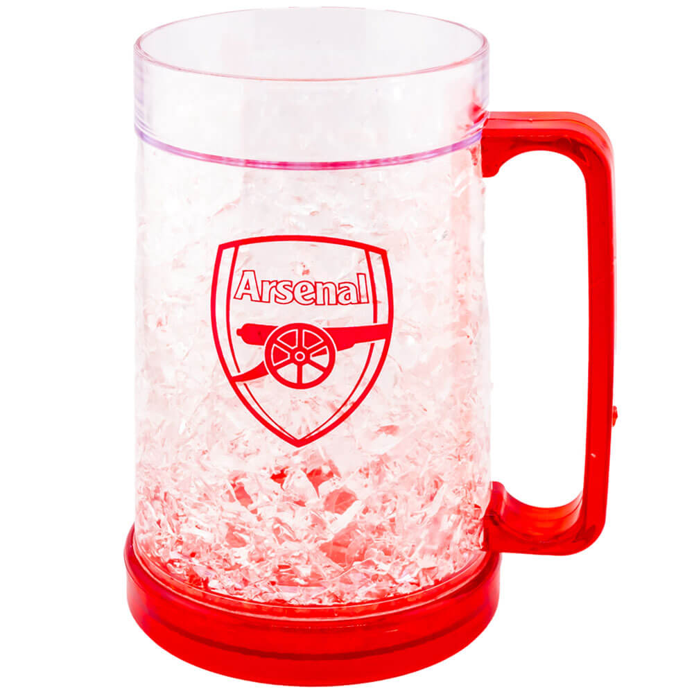 Arsenal FC Freezer Mug LKT Sport Frosted effect double walled gel filled freezer mugFeaturing red base, handle and Arsenal FC club crestOfficial licensed productApprox 420ml (14oz)Approx 15cm tall, 9cm in diameter Mugs Imagen principal del producto