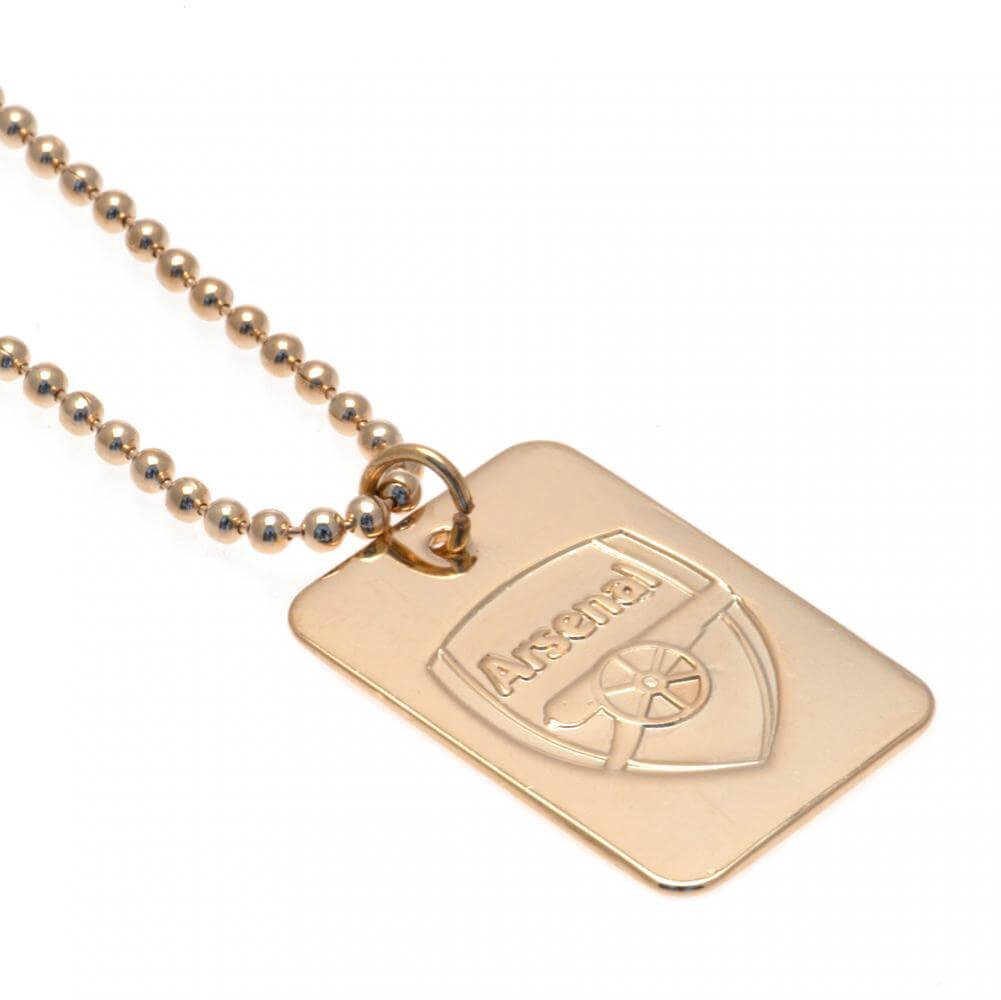 Arsenal FC Gold Plated Dog Tag & Chain LKT Sport Gold plated classic dog tag and ball chainMirror finish featuring an embossed club crestOfficial licensed productChain approx 55cm (21 inches)Dog tag approx 30mm x 20mm Necklaces