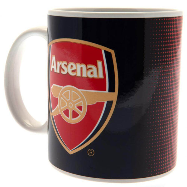 Arsenal FC Halftone Mug LKT Sport Ceramic everyday coffee mugHalftone design featuring a full colour Arsenal club crestGlazed kiln fired finish with white handleOfficial licensed productApprox 315ml (11oz)Approx 9cm tall, 8cm in diameter Mugs