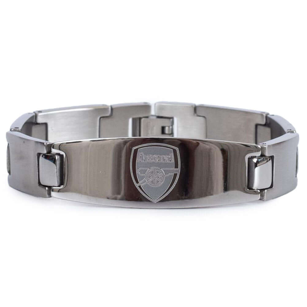 Arsenal FC Oval Plate Bracelet LKT Sport Brushed stainless steel link braceletCentral oval plate has the Arsenal FC logo engraved on itOfficial licensed productApprox 18cm x 1.5cm Bracelets