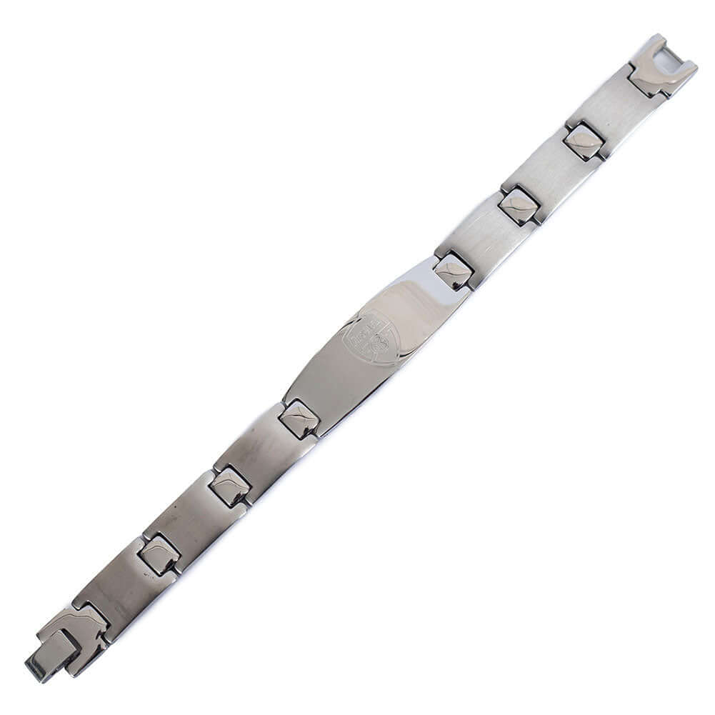 Arsenal FC Oval Plate Bracelet LKT Sport Brushed stainless steel link braceletCentral oval plate has the Arsenal FC logo engraved on itOfficial licensed productApprox 18cm x 1.5cm Bracelets