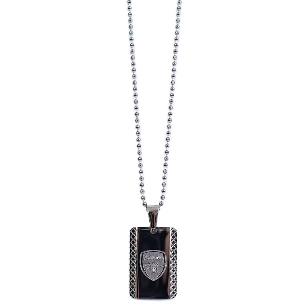Arsenal FC Patterned Dog Tag & Chain LKT Sport Patterned design stainless steel dog tag and ball chainChrome finish and engraved with the Arsenal crestOfficial licensed productChain approx 50cm (20in)Dog tag approx 30mm x 20mm Necklaces