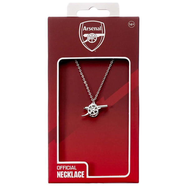 Arsenal FC Silver Finish Cannon Necklace LKT Sport Hypo-allergenic silver finish necklaceFeaturing a 3D Arsenal Cannon pendantSuitable for ages 14+Official licensed productNecklace approx 40cm (15.5 inches) with 5cm extenderPendant approx 25mm x 10mm x 8m