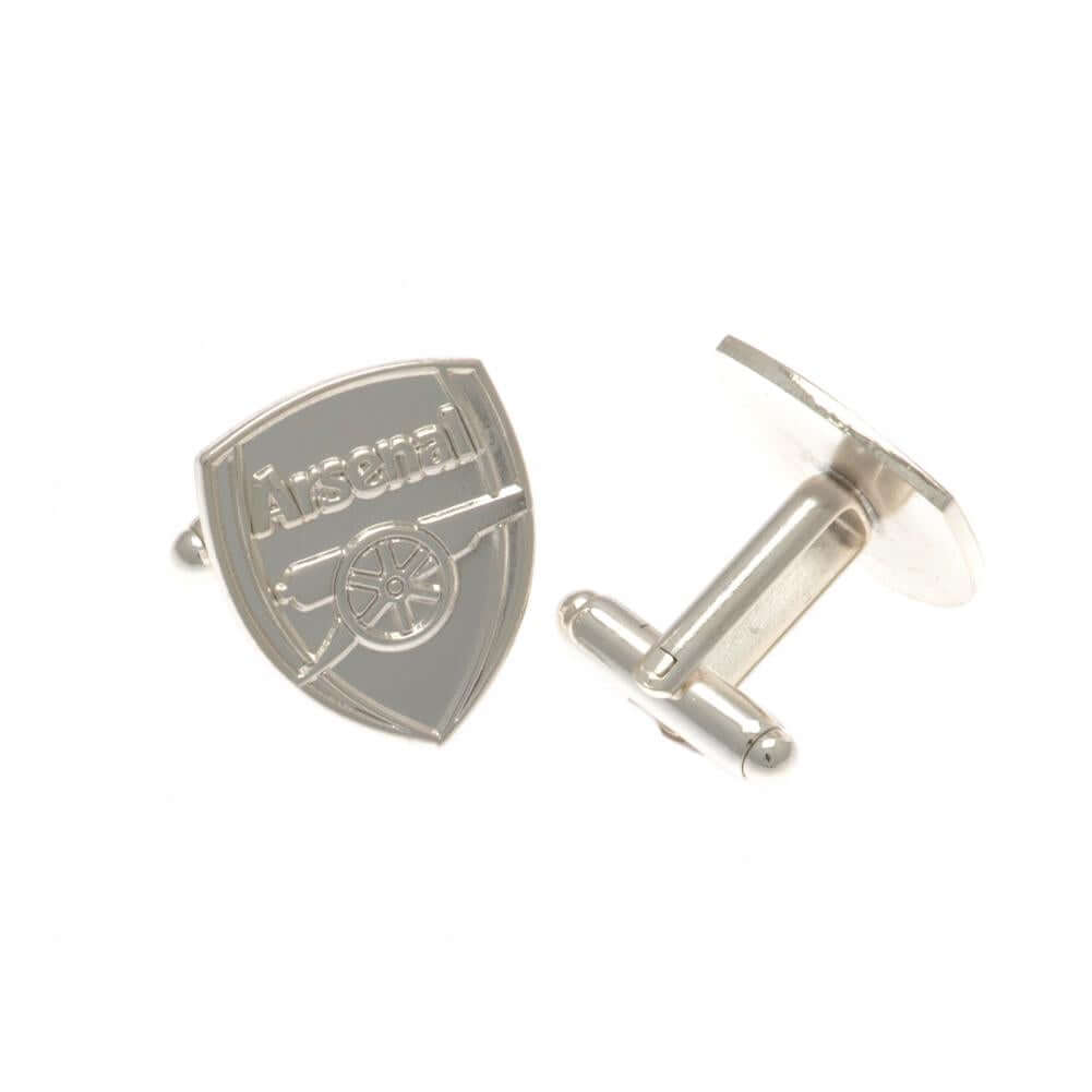 Arsenal FC Silver Plated Formed Cufflinks LKT Sport Silver plated crest shaped cufflinks in a chrome finishFeaturing a highly detailed formed Arsenal crestOn a bullet back fixingOfficial licensed productApprox 22mm x 18mm Cufflinks