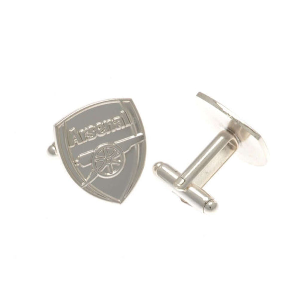 Arsenal FC Silver Plated Formed Cufflinks LKT Sport Silver plated crest shaped cufflinks in a chrome finishFeaturing a highly detailed formed Arsenal crestOn a bullet back fixingOfficial licensed productApprox 22mm x 18mm Cufflinks